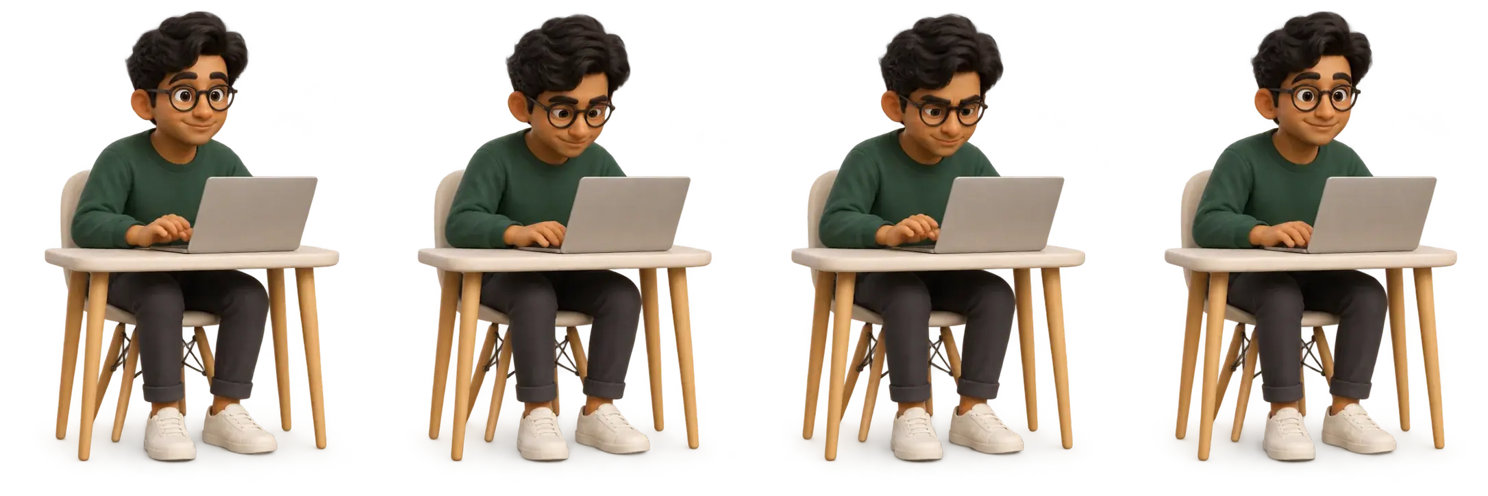 Animated developer character working on a laptop
